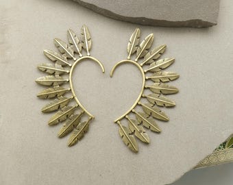 Handcrafted Brass Feather Ear Cuff Boho Tribal Statement Jewelry Non Pierced Earring Ethnic Festival Gift for Women and Girls, Accessories