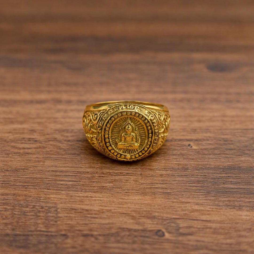 Buddha Ring Brass Buddhist Meditation Signet Ring Spiritual Protection ...