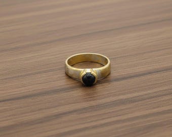 Black Onyx Brass Band Ring, Minimal Gemstone Ring, Simple Gold Tone Band Ring, Handmade Everyday Brass Ring Gift