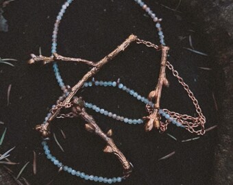 Moonlit Orchard Necklace — Apple Twigs & Pink Moonstone in Copper
