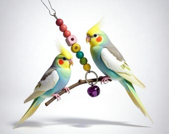 Handgefertigtes Vogelspielzeug: Bunte Perlen & Glocke, Bereicherung für Wellensittiche