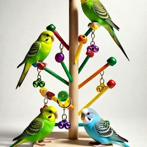 Bird Sensory Tree: Wooden Climbing & Bell Toy for Parakeets