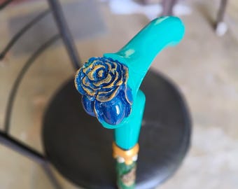 Bastone da passeggio con rose per donna, bastone da passeggio intagliato a mano con rose