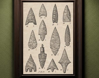 Pôster de ponta de flecha do Neolítico e da Idade do Bronze: Arte de parede da Idade da Pedra para imprimir