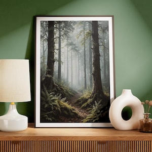 Nebliger Wald Wand Kunst | Digitaler Download, druckbare Walddekoration