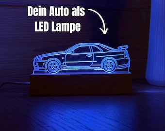 Auto LED Lampe personalisierte Silhouette  - Geschenk für Männer, Autofans, Tuning,