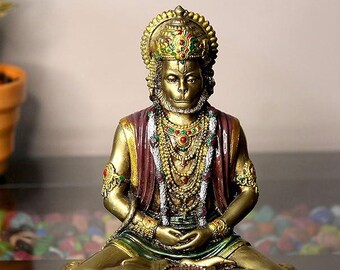 Handcrafted Antique Finish Lord Hanuman Figurine - Decorative Showpiece Sculpture for Home, Office, and Spiritual Spaces hindu god statue