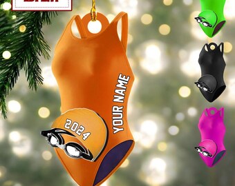 Personalized Name Swimming Acrylic Ornament, Swimming Lovers Gift, Sport Gifts, Swim Team Ornament.