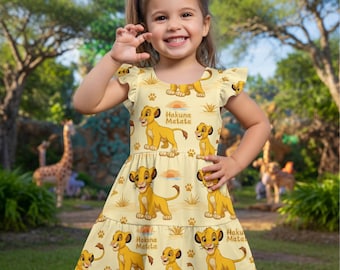 Lion King Dress For Girls, Simba Hakuna Matata Ruffle Dress, Toddler Birthday Outfit, Disney Inspired Kids Dress, Cute Summer Outfit