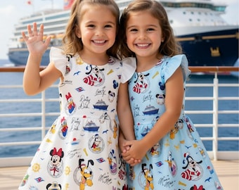 Disney Cruise Dress For Girls, Mickey Minnie Nautical Ruffle Dress,Disney Family Cruise Outfit, oddler Vacation Dress,Matching Sisters Dress