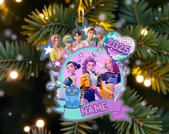 Custom Kpop Demon Hunter Ornament, Personalized Huntrix Christmas Acrylic Ornament.