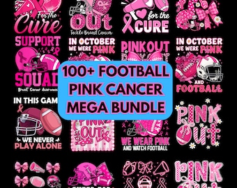 Pink Out Football PNG Bundle: Breast Cancer Awareness, October Game Day, Tackle Cancer Sublimation