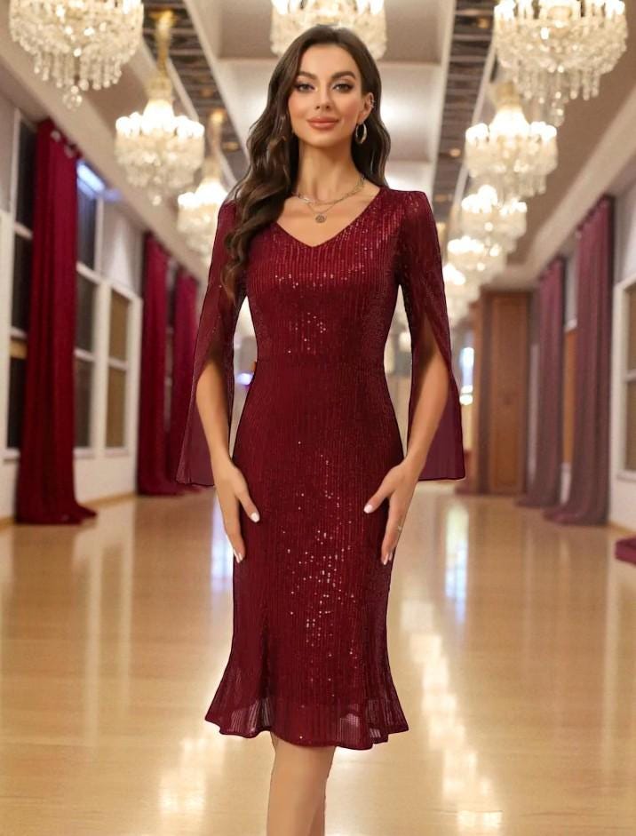 Navy Sequin Dress Long Sleeve UK