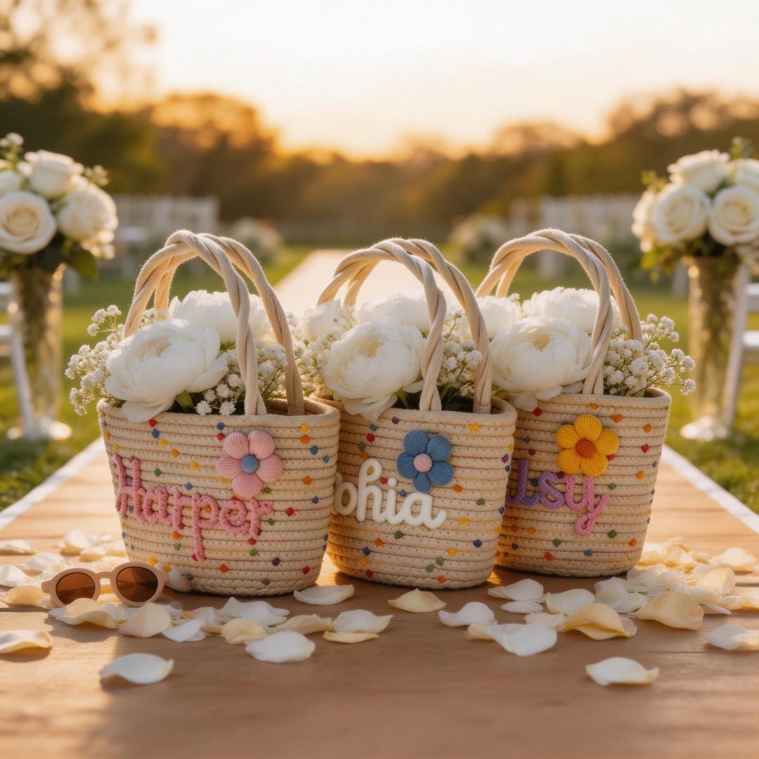 Personalized Flower Girl Basket, Custom Name Woven Basket, Wedding Gift ...