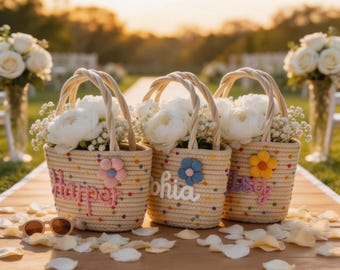 Personalized Flower Girl Basket, Custom Name Woven Basket, Wedding Gift for Bridesmaid, Proposal Gift, Custom Basket for Kid