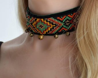 Ukrainische Halskette | Rocailles Perlenkette | Handgefertigte Halskette | Ukrainischen Schmuck | Gewebte Halskette | Choker Halskette | Perlen Halsreifen