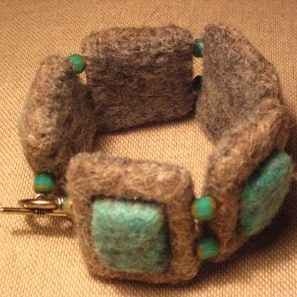 OOAK Turquoise Grey Felt Bracelet Eco Ethnic Tribal Elegant