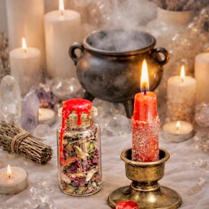 Kit de hechizo de amor oscuro / Vela ritual y frasco de hechizos / Magia de atracción y deseo / Juego de altar de brujería / Regalo pagano artesanal