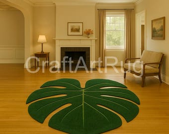 Monstera Leaf Rug • Modern Green Tropical Floor Decor
