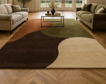 Earth-Tone Abstract Area Rug • Modern Mid-Century Living Room Carpet