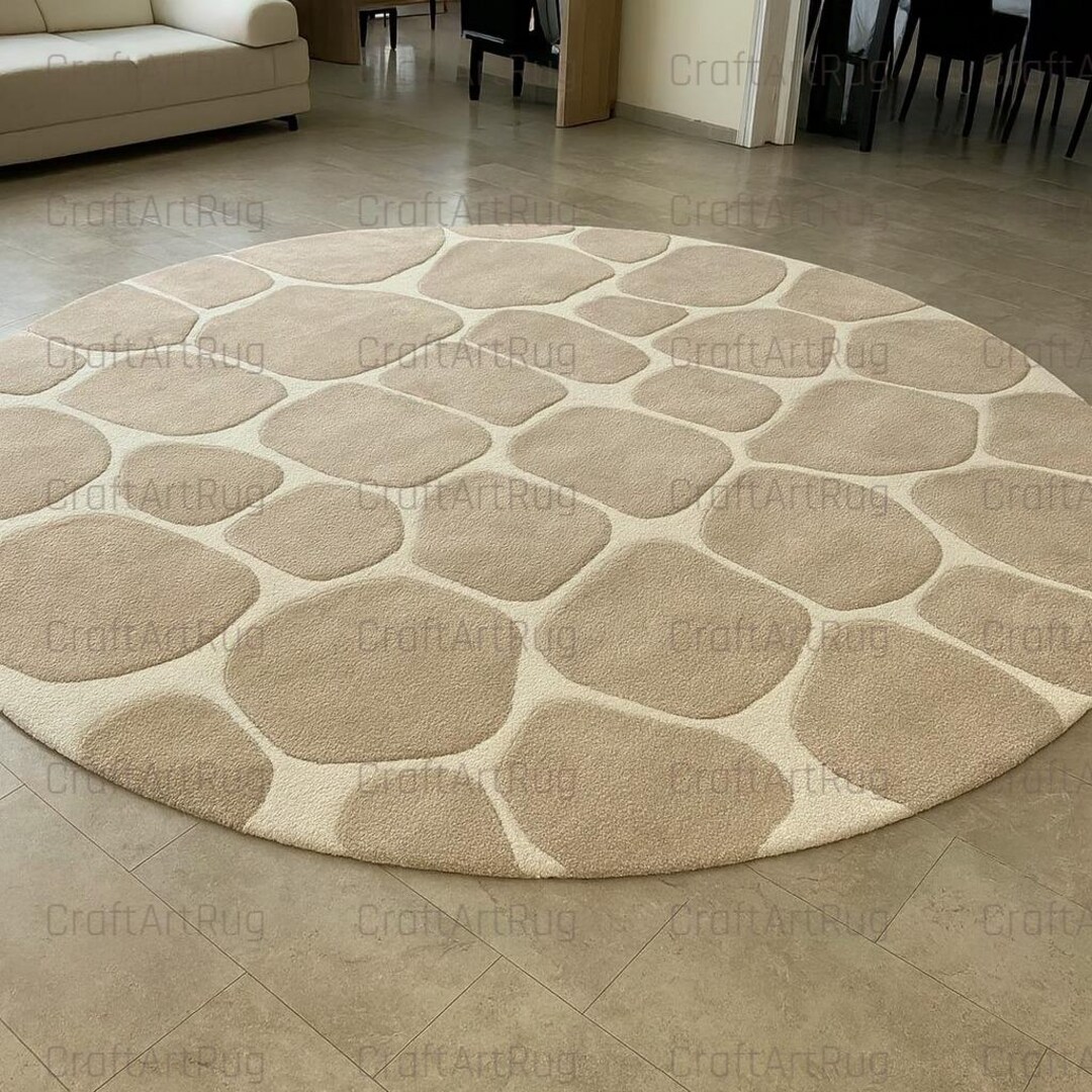 Round Rug Textural Patterns Beige Pebble Round Rug, 3D Stone Texture, Boho Home Decor - Etsy