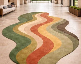 Modern abstract vloerkleed – golvende organische vorm, aardetinten tapijt