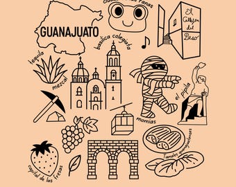 Guanajuato Mexiko SVG PNG, Kulturelle Symbole Clipart Design | Mumien, Callejón del Beso, Momias, Kathedrale, Kabelwagen-Sublimationsdatei