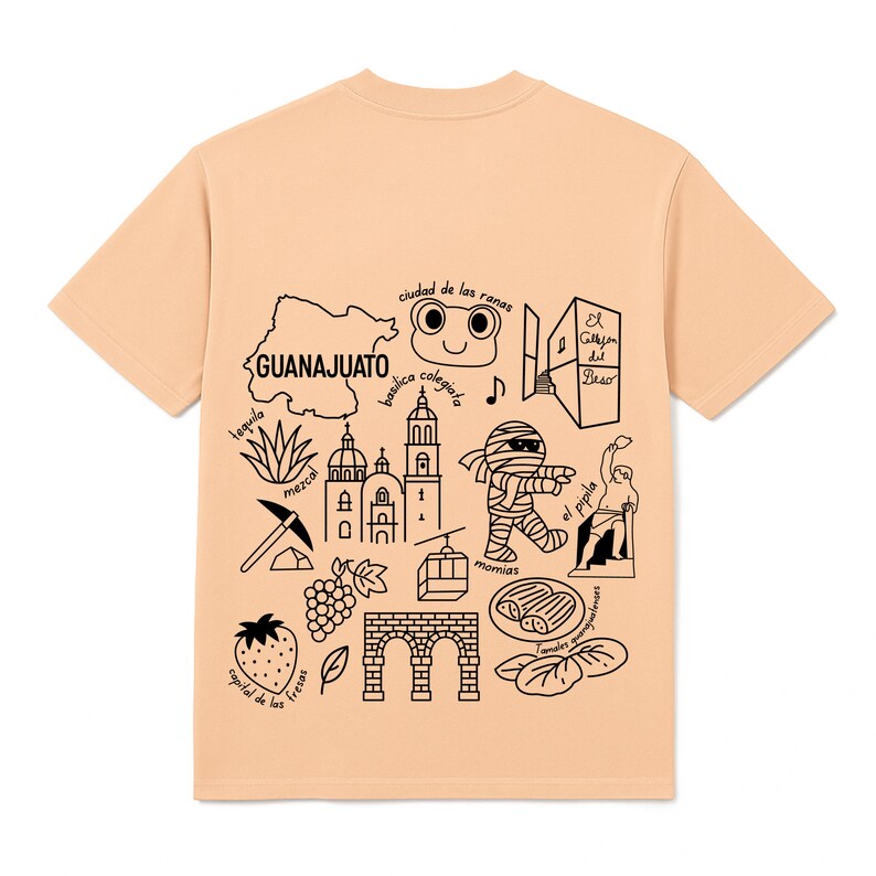Guanajuato Mexico cultural icons clipart design featuring famous mummies, Callejón del Beso, cathedral, and cable car. Ideal SVG, PNG sublimation file for digital download, Mexican heritage art, crafts, and travel projects