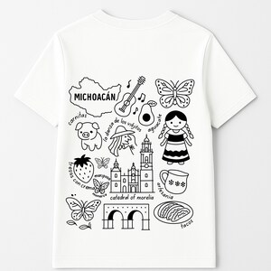 Michoacán Mexico cultural icons clipart design featuring Acueducto, La Danza de los Viejitos, avocados, cathedral, and traditional artesanía. Ideal SVG, PNG sublimation file for digital download, Mexican heritage crafts and art projects