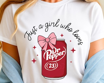 Just a Girl Who Loves Dr Pepper SVG PNG, Cute Maroon Soda Can with Pink Bow Clipart, Retro Dr Pepper, Drink lovers, Retro Soda Can, girls