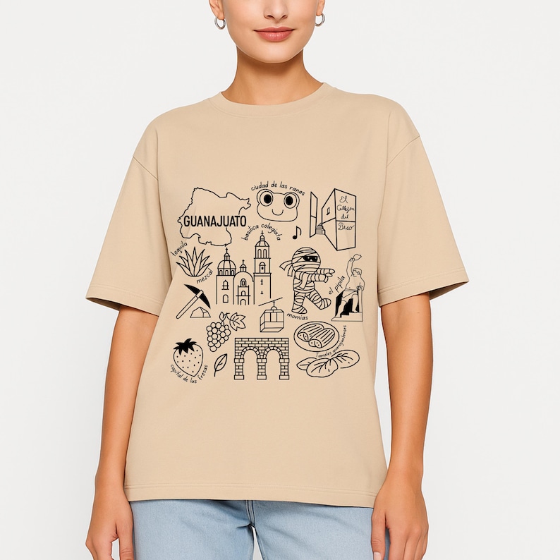 Guanajuato Mexico cultural icons clipart design featuring famous mummies, Callejón del Beso, cathedral, and cable car. Ideal SVG, PNG sublimation file for digital download, Mexican heritage art, crafts, and travel projects