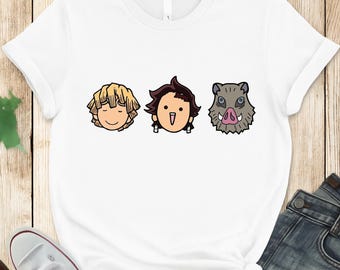 Demon Slayer PNG SVG, Zenitsu, Tanjiro Inosuke Chibi Faces, Sticker Anime, cadeau pour les amateurs d'anime, t-shirt Demon Slayer, png de tueur de démons, anime