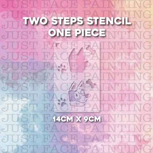 May include: A face painting stencil with the text "TWO STEPS STENCIL ONE PIECE". The stencil features paw prints, a dog face, and a bone design. The stencil measures 14cm x 9cm.