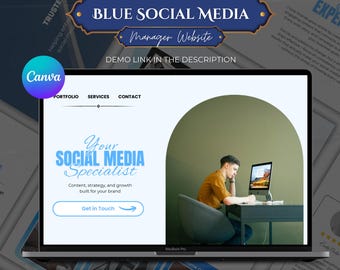 Blue Social Media Manager Canva Website Template, Marketing Portfolio for Instagram Coach & UGC Creator, Creative Professional Landing Page