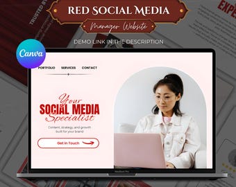Red Social Media Manager Canva Website Template, Marketing Portfolio for Instagram Coach & UGC Creator, Creative Professional Landing Page