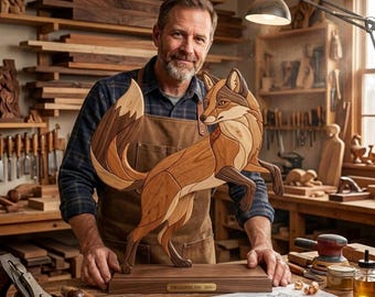 Fuchs Intarsien Muster PDF, Laufende Fuchs Dekupiersäge Vorlage, Woodland Wildtier Holzarbeit Design, A4 Größe Tier DIY Wand Kunst PNG