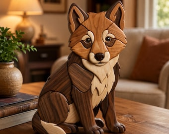 Baby Wolf Intarsien Muster PDF, Wolf Jungtier Dekupiersäge Vorlage, Majestätischer Wald Wildtier Holzarbeit Design, A4 Größe DIY Wand Kunst PNG