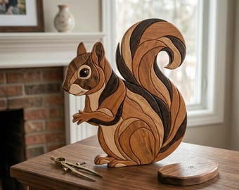 Eichhörnchen Intarsie Muster PDF, Eichhörnchen Schwanz Dekupiersäge Vorlage, Wildtier Holzarbeit Design, A4 Größe Tier DIY Wand Kunst PNG
