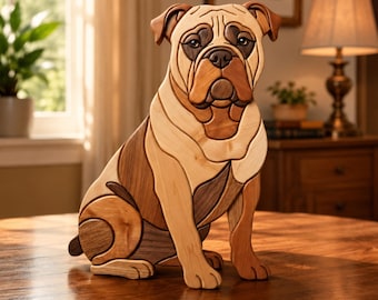 American Bulldog Intarsia Pattern PDF, Dog Portrait Scroll Saw Template, Majestic Pet Animal Woodworking Design, A4 Size DIY Wall Art PNG
