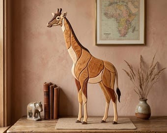 Giraffe Intarsia Muster PDF, Ganzkörper Giraffe Dekupiersäge Vorlage, Wildtier Holzarbeit Design, A4 Größe Anima, DIY Wand Kunst PNG