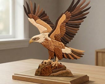 Adler Intarsien Muster PDF, Fliegender Adler Dekupiersäge Vorlage, Wildtier Holzbearbeitungsdesign, A4 Größe Tier DIY Wandkunst PNG