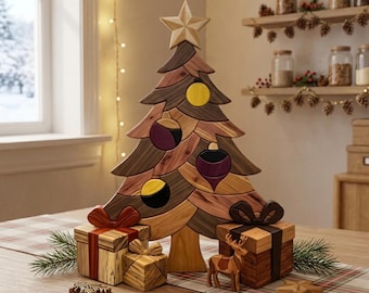 Weihnachtsbaum Intarsien Muster, PDF Vorlage, Festliche Feiertags Dekupiersäge Vorlage, Winter Saisonales Holzbearbeitungsdesign, Urlaub DIY Wandkunst