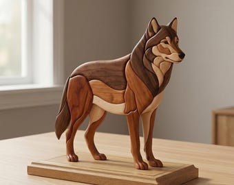 Wolf Intarsia Pattern PDF, Standing Wolf Scroll Saw Template, Wildlife Woodworking Design, A4 Size Animal DIY Wall Art PNG