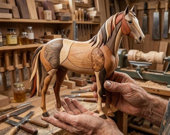 Pferd Intarsien Muster PDF, Stehender mustang Hengst Dekupiersäge Vorlage, Majestic Wildlife Holzbearbeitungsdesign, A4 Größe DIY Wandkunst PNG