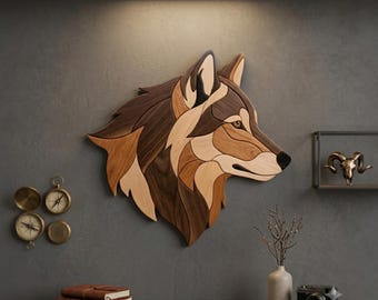 Wolfskopf Intarsien Muster PDF, Howling Wolf Dekupiersäge Vorlage, Majestätische Wildtier Holzarbeit Design, Wolfskopf A4 Größe DIY Wandkunst PNG