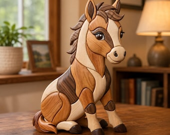 Foal Intarsia Pattern PDF, Baby Horse Scroll Saw Template, Majestic Farm Wildlife Woodworking Design, A4 Size DIY Wall Art PNG