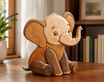 Baby Elefant Intarsien Muster PDF, Elefantenkalb Dekupiersäge Vorlage, Majestic Safari Wildlife Holzbearbeitungsdesign, DIY Wandkunst PNG