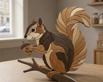 Eichhörnchen Intarsie Muster PDF, Eichhörnchen mit Ahorn Dekupiersäge Vorlage, Woodland Wildlife Holzarbeitsdesign, A4 Größe DIY Wandkunst