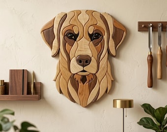 Dog Head Intarsia Pattern PDF, Loyal Dog Scroll Saw Template, Wildlife Woodworking Design, A4 Size Animal DIY Wall Art PNG