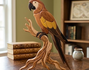 Ara Intarsia Muster PDF, Papagei Dekupiersäge Vorlage, Tropisches Wildtier Holzbearbeitungsdesign, A4 Größe Tier DIY Wandkunst PNG